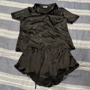 Black Satin Pajama Set